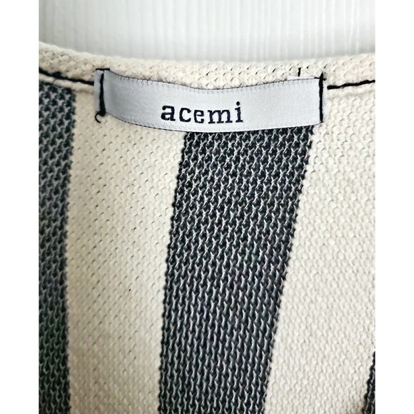 Acemi Striped Jumpsuit Cropped Leg Elastic At Waist Modesty Button At Chest - Picture 4 of 8